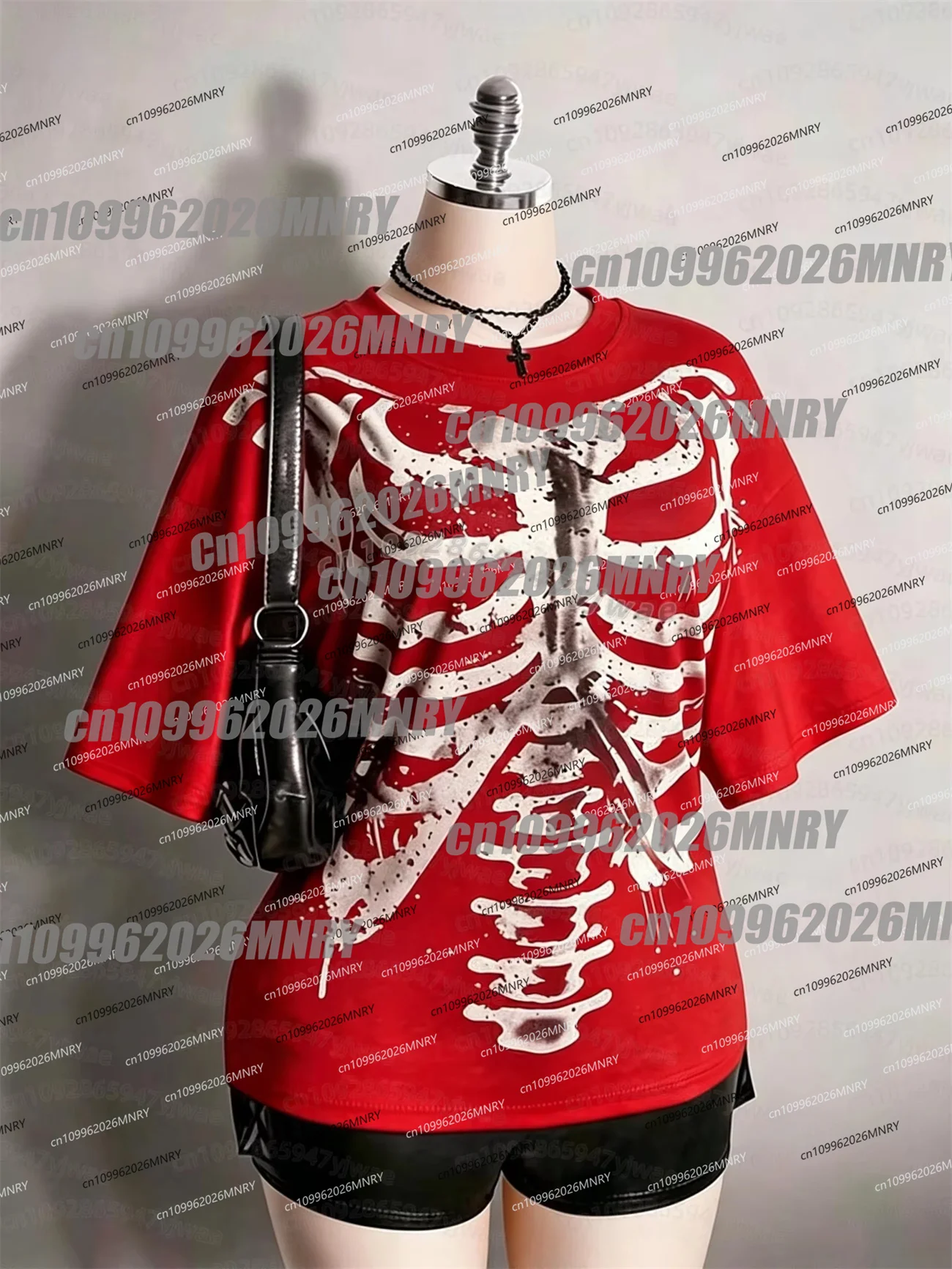 Halloween Skeleton Ribcage Graphic Moto T‑Shirt Y2k Alt Goth Punk Distressed Skull Bone Print Short Sleeve Women T-Shirt