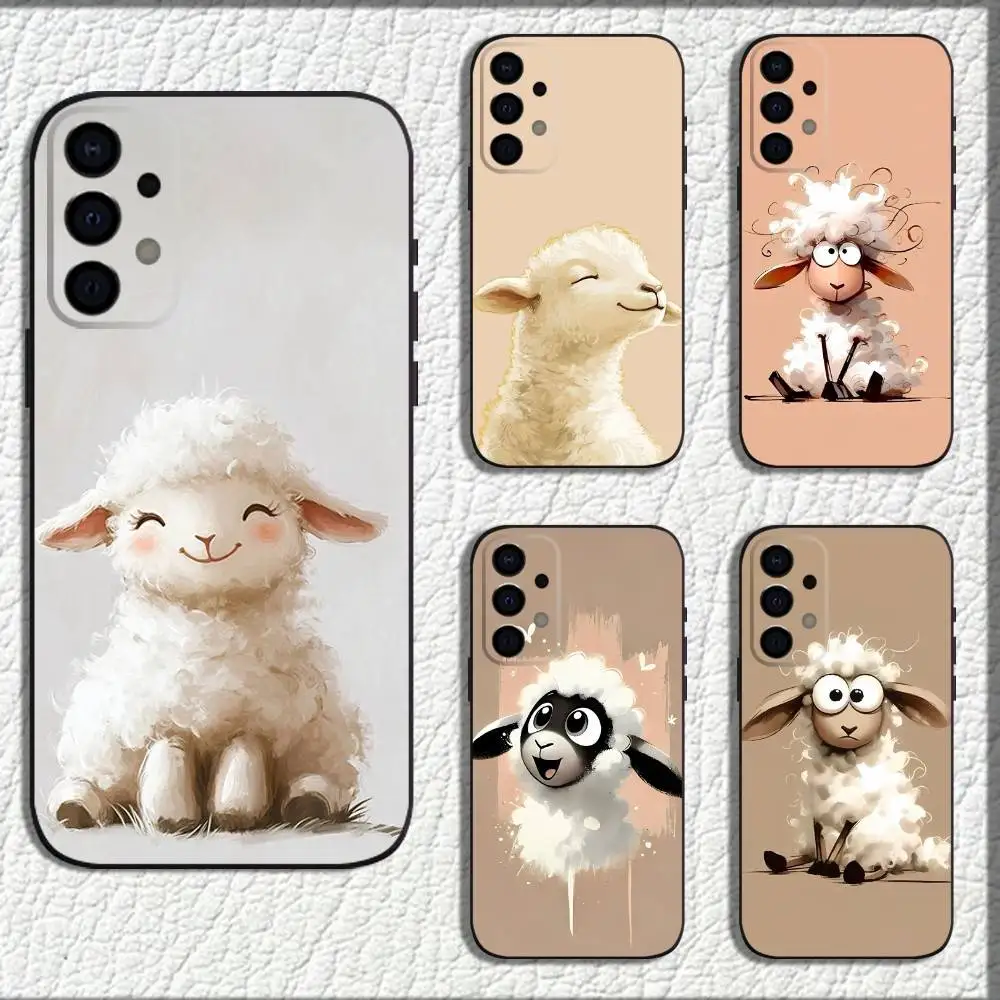 

Cute Cartoon Sheep Phone Case For Samsung Galaxy A73,72,71,A52,51,40,41,A22,A32,31,A13,12,Note20 Soft Black Shell