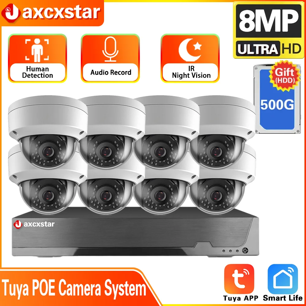 

8CH 4K Tuya POE NVR Security System 8MP/5MP Outdoor IP66 Weatherproof CCTV Motion Detection Security Protection Surveillance Kit