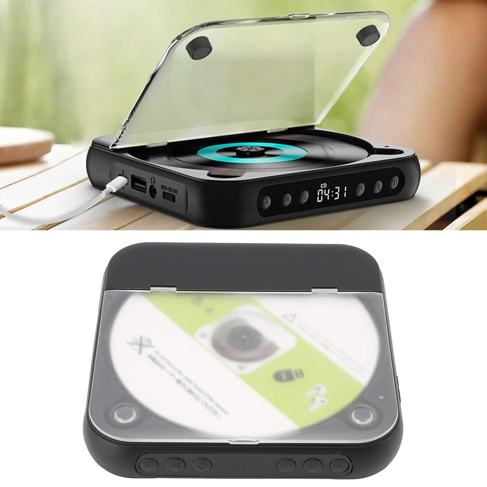 Music Player Speed Adjustable BT Portable Double Speakers Lightweight Rechargeable CD Player for Home Exercising Car Traveling