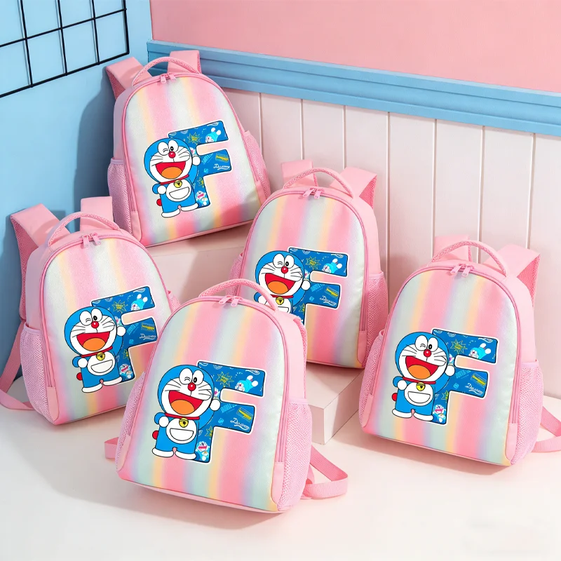 

Double-shoulder Backpac Convenient Doraemon Rainbow Bookbag Printing A-Z Letters Schoolbag Anime Rucksack Cartoon Organizing Bag
