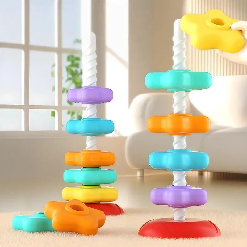 1 Set Baby Stacking Puzzle Toys Montessori Rotating Rainbow Tower Safety And Environmental Protection Colored Children's Toy