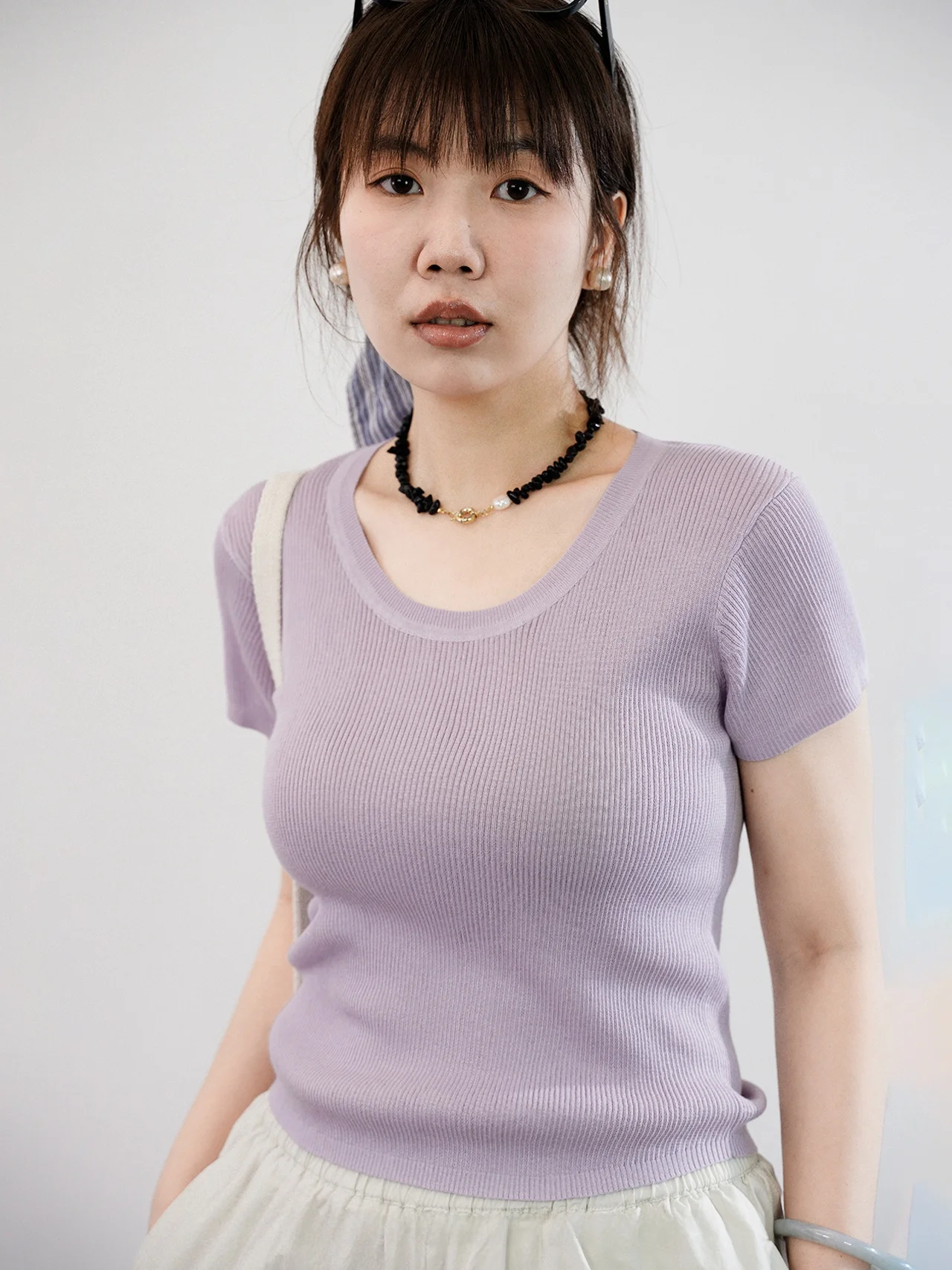 

LADYXIEXIE 72788 Приталенная футболка с коротким рукавом и U-образным вырезом из лиоцелла и льна, повседневный летний топ для женщин, тонкий, молодежный, с узором