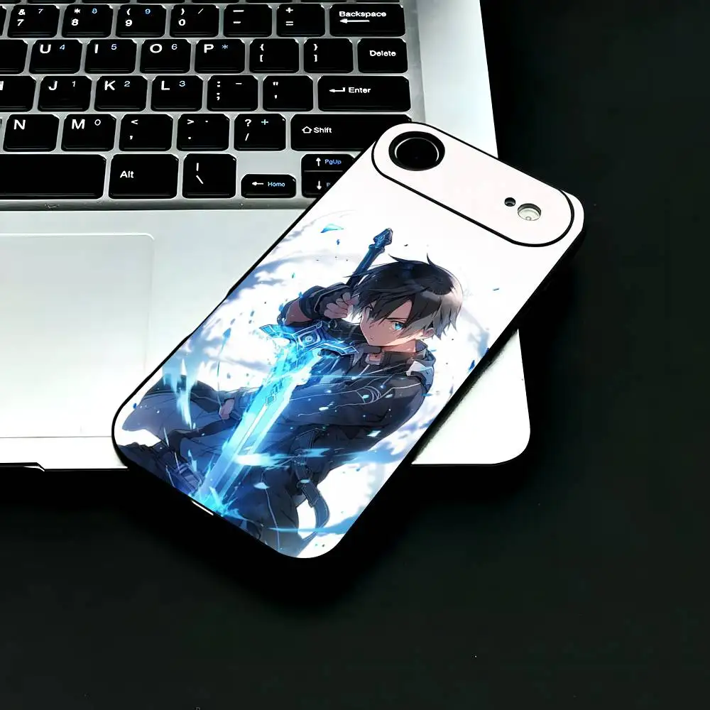 S-Sword Art O-Online Phone Case Fashion Black Frosted TPU Phone Case for iPhone 12-17. UV Spray Painted Design, Anti-fall Daily