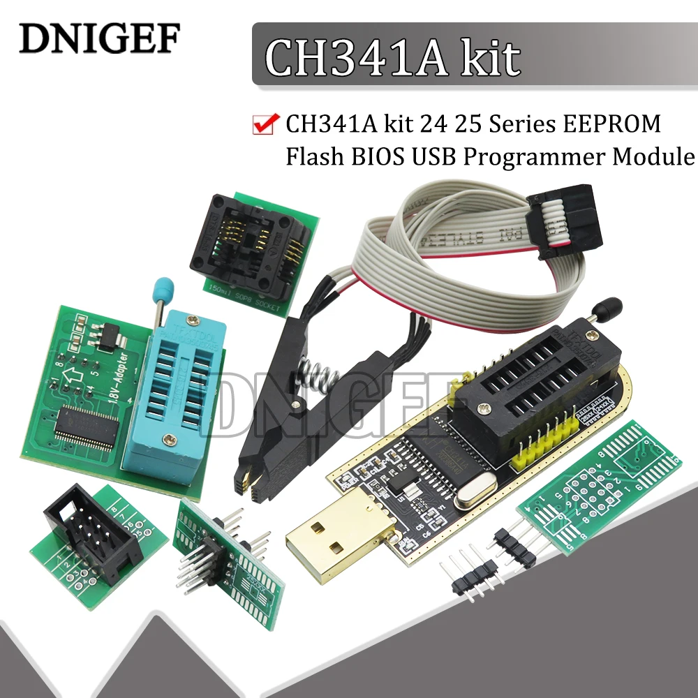 CH341A kit 24 25 Series EEPROM Flash BIOS USB Programmer Module SOIC8 SOP8 Test Clip for EEPROM SOIC8 and 1.8V adapter  Diy Kit