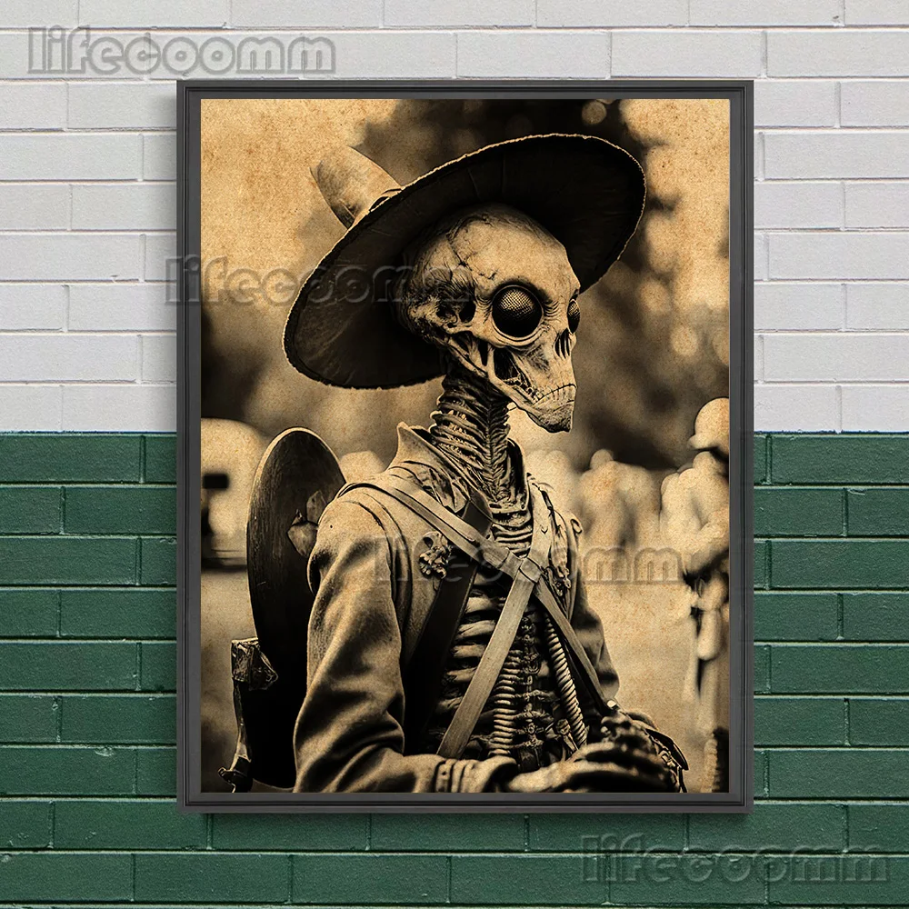 Creepy Old Photo Wall Art Canvas Painting, Weird Strange Alien Photo Art Print, Surreal Fantasy Photography Poster Print Decor