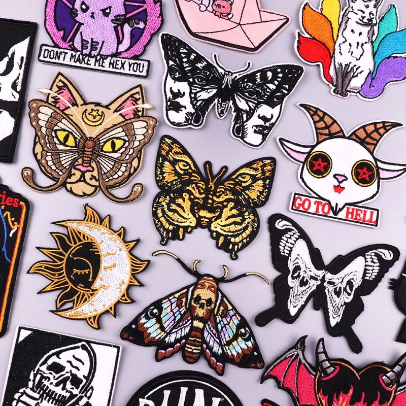 Punk Patch Tiger/Butterfly Embroidery Patch Cartoon Animal/Cat Embroidered Patches Iron On Patches For Clothing Jackets Jean DIY