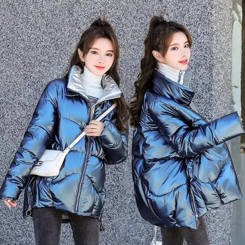 

2025 New Winter Short Parka Jacket Women Thick Cotton Padded Coats Female Stand Collar Loose Puffer Parkas Down Jackets Outwear