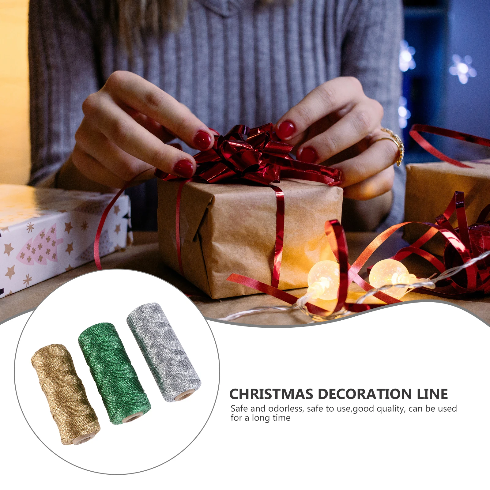 

3pcs Christmas Wrapping Cotton Cord Mixed Color Strong Ribbon For Gift Packaging Craft Decorations Wedding Shower Xmas Twine