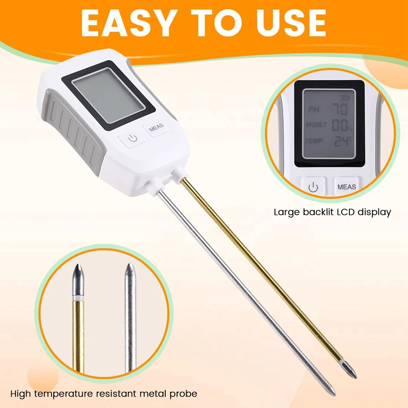 Soil Tester Humidity Monitor Flower Plants Gardening Temp Digital LCD Meter PH Digital LCD Meter Heat-Resistant Metal Sensor