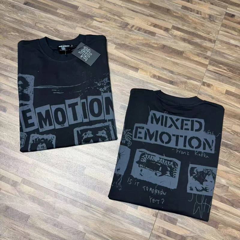 American Fashion Brand Quality Casual Men Women Loose Print Diamond Inlaid Decoration Summer Mixed Emotion T-shirts Top Stock