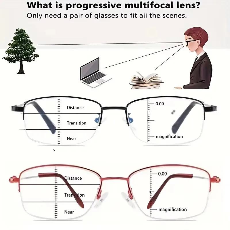 Titanium Alloy Multifocal Progressive Reading Glasses Men Women Near And Far Dual-use Anti-blue Light Presbyopic Glasses 1.0-4.0