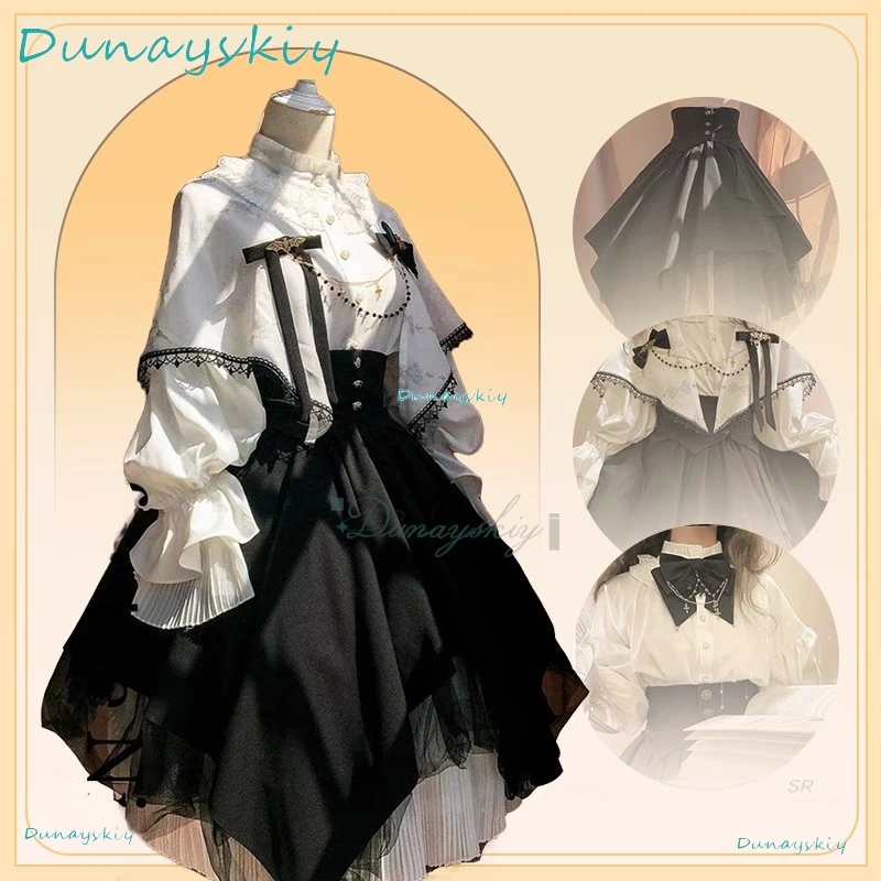 

[Bestnify]Halloween Gothic Lolita Lantern Sleeve Shirt Waist Lolita SK Half Skirt Lace dress Elegant style Carnival Halloween Pa