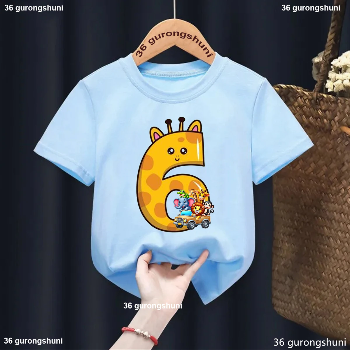 New Animal Giraffe Birthday Children T-Shirts 1-9 Age Tshirt for Boys Girls Summer Casual Short Sleeve Yellow Tee Tops Clothes