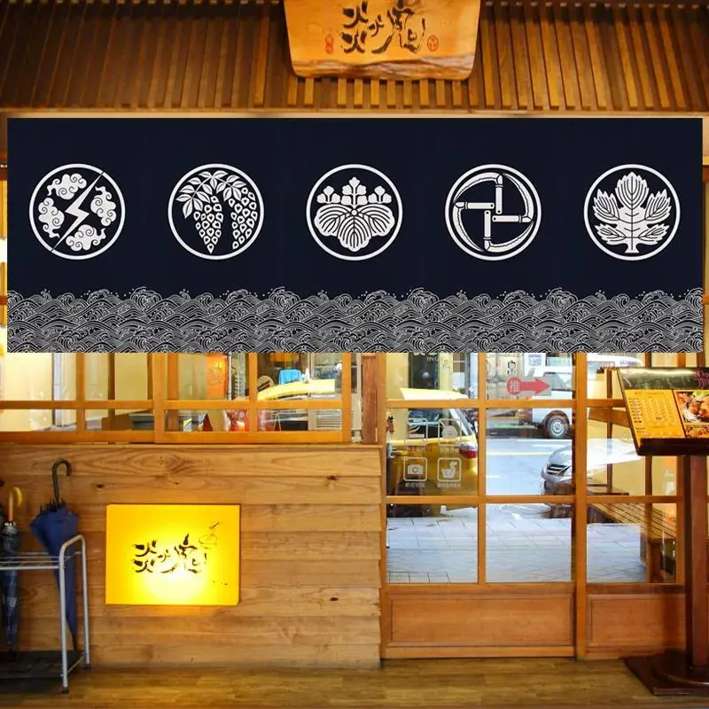 VIKAMA Crest Circles Waves Triangle Bunting Banner for Kitchen Wall Oriental Decor Japanese Style Zen Home Decor