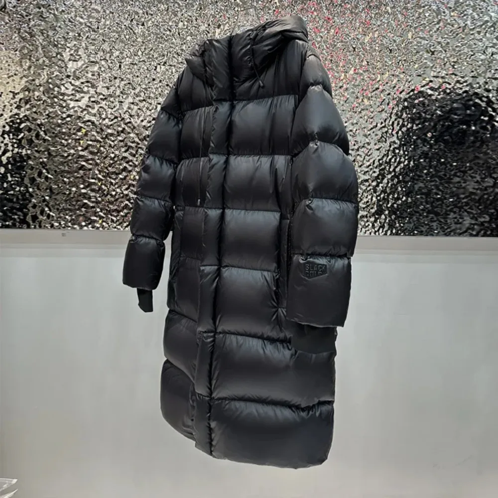 Doudoune 2025 nouveau hiver couleur noire sept grille détachable à capuche doudoune femmes ample chaud épais Long canard vers le bas manteau