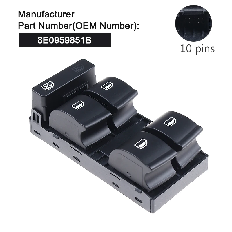 ODiDiO 8E0959851B 4F0959855A Master Power Window Control Switch Button For Audi A4 S4 B6 B7 R8 TT SEAT EXEO 2003-2008