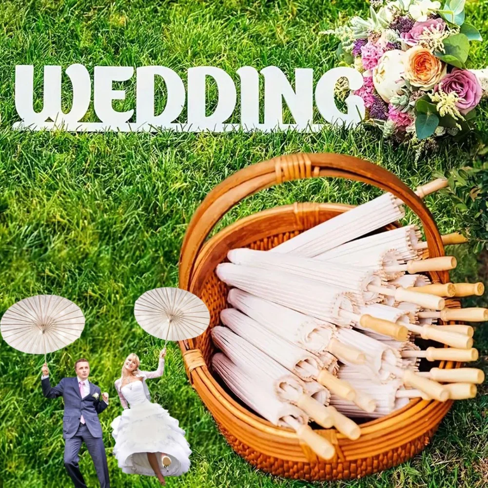 1-20PCS Paper Parasol Wedding Paper Umbrella Party Favor 60cm White Umbrellas for Bridal Shower Centerpieces Photo Props