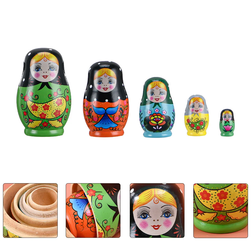 

Matryoshka Toys Wood Nesting for Kids Wooden Cartoon Travel Russian