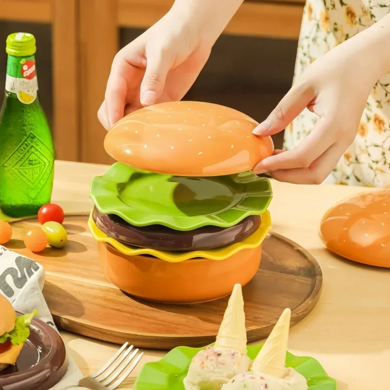 

American Style Hamburger Ceramic Bowl Design Creative Tableware Dessert Plate Pasta Kitchen Supplies Dishes And Plates Sets G