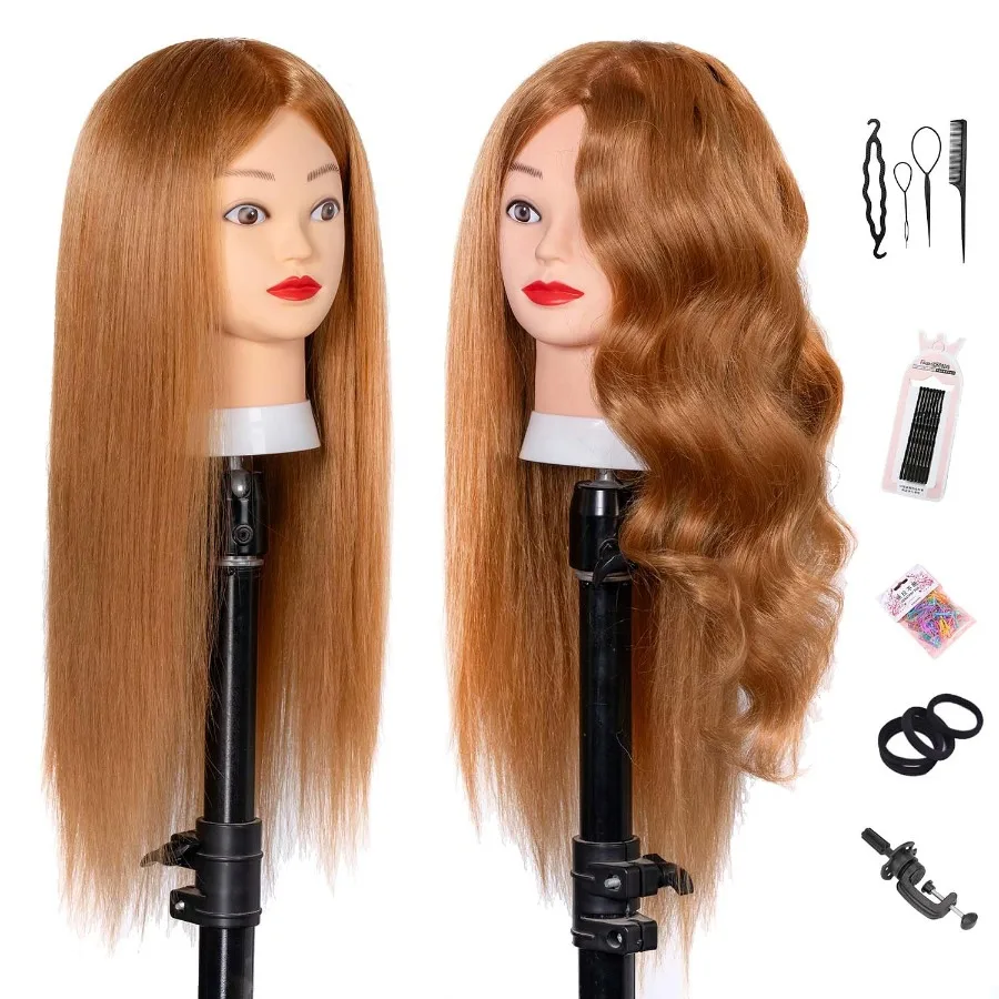 

Голова манекена с 80 человеческими волосами для практики косметологии: 2426-дюймовый реалистичный инструмент для укладки волос для плетения парикмахерской Trai