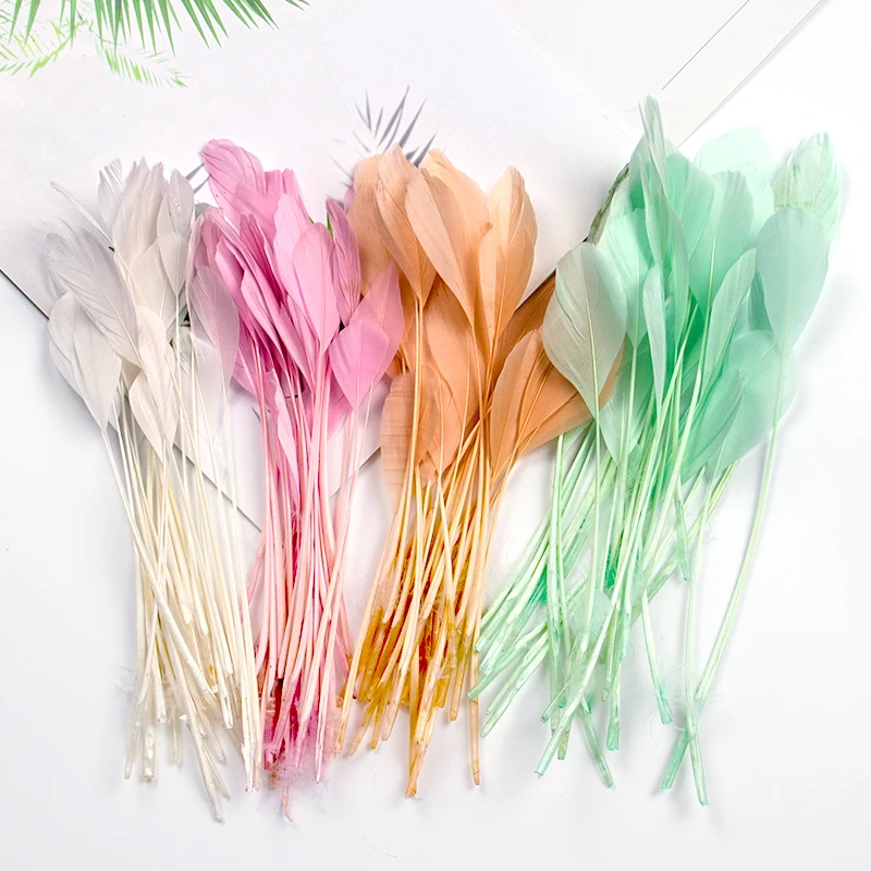 50Piece/bag Long Goose Feathers Stripped Coque Millinery Feathers Fascinators Hats Trimmings Colored Handicraft Accessories