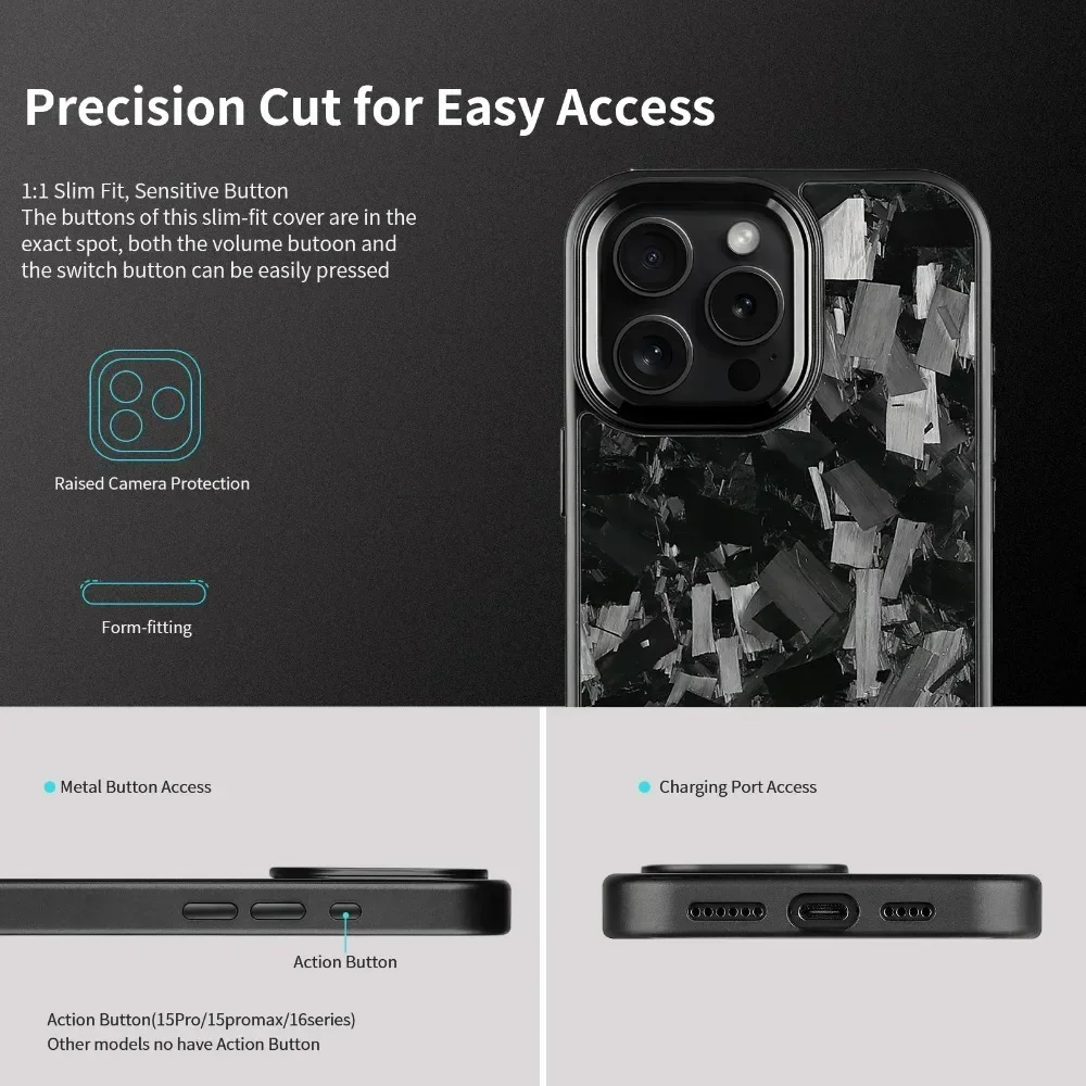 

Real Forged Magsafe Case Carbon Fiber100% For Iphone 11 12 13 14 15 16 Pro Max plus Metal Frame Case Gifts