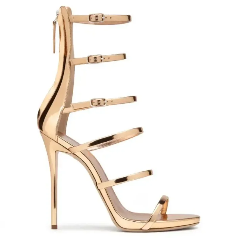 

Women's Summer New Brand Designer Sexy Stiletto Heel Night Club Show Post Banquet Zipper Strap Combination Sandals