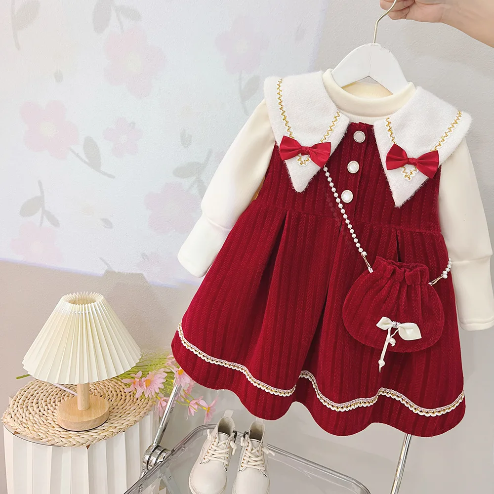 Girl Dress Birthday Skirt Girls Fleece Winter Dress One-piece Dress New Year Girl Clothes Girls Princess Skirt Kids Clothes