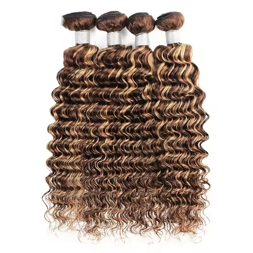 Mechones de ondas profundas de 14-30 pulgadas P4/27 extensiones destacadas extensiones de pelo ondulado brasileño 100% peluca de cabello humano brasileño para mujeres