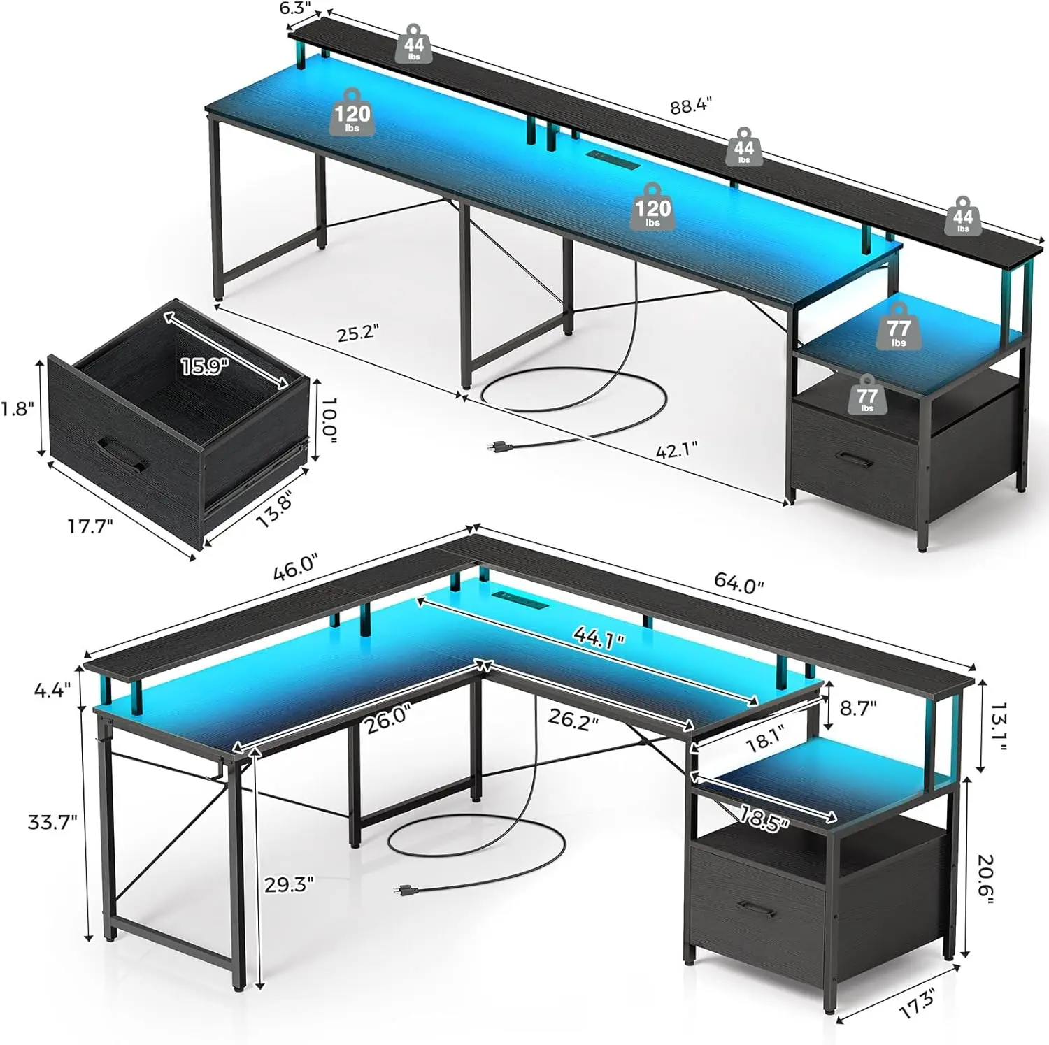 Computer Desk with File Drawer, 64