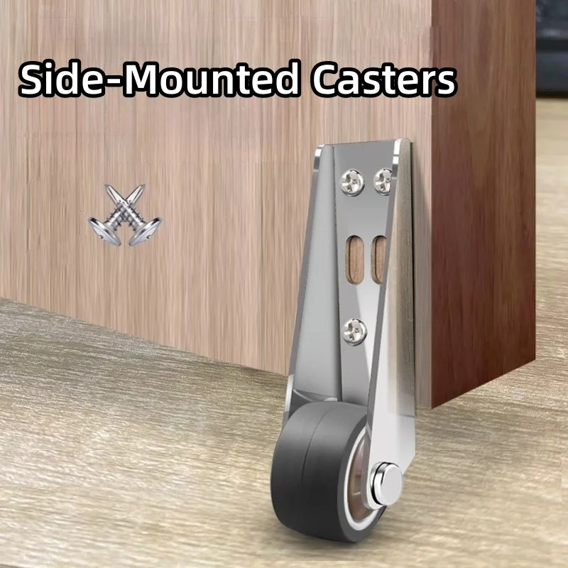 2/4Pcs Side-Mounted Casters Silent Rubber Wheels Drawer Caster Flat Push Telescopic Wheels for Cabinet Counter Furniture