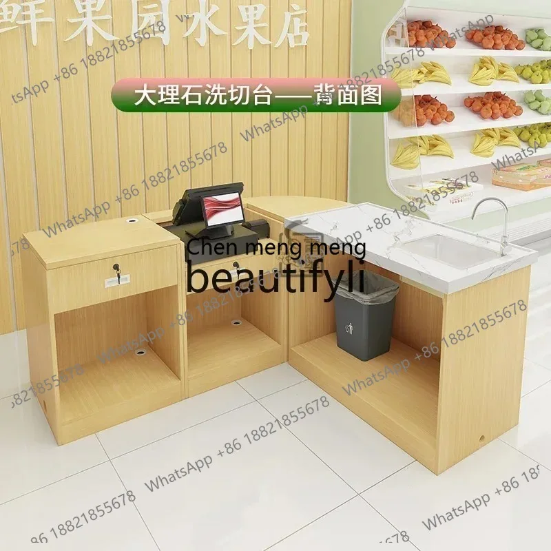 ss26 Solid wood fruit shop checkout page Washing and cutting table Integrated counter store Small corner bar checkout page