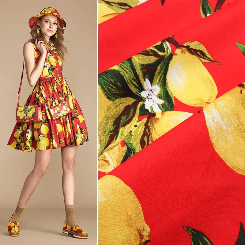 Spring/Summer Red Bottom Lemon Printed Cotton High Density Handmade Fabric