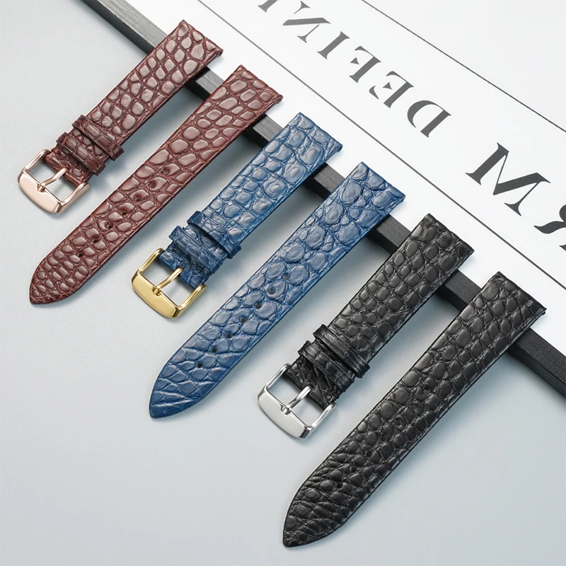 أسود/بني/أزرق رقيق حقيقي حزام التمساح رجل إمرأة 12/13/14/16/17/18/19/21/22 مللي متر لكارتييه تيسو لونجين DW VC أرماني #2