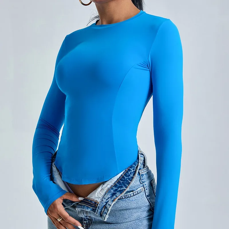 

Fall New Long-sleeved Yoga Clothing Women Casual Tight Running Sports T-shirt Breathable Slim Fitness Clothing Tops