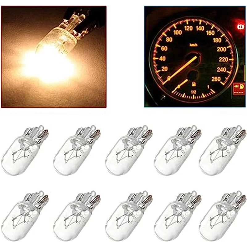 10 Pcs Warm White Auto Halogen Lamp T10 W5W 194 158 12V 5W  Marker Wedge License PlateLight Bulb Instrument Light