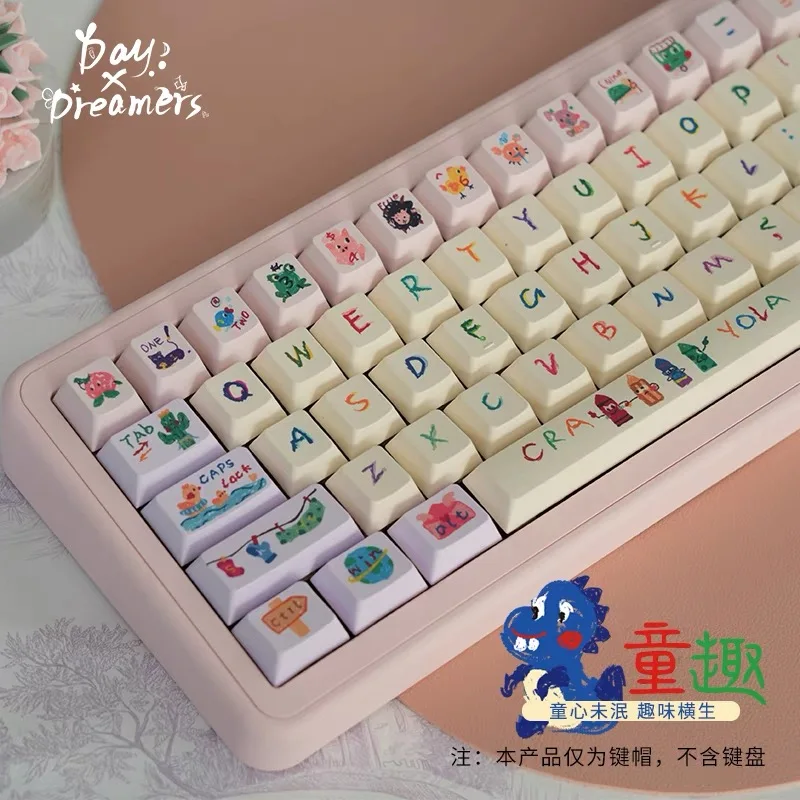 Alice Keycap Childlike Theme Keycaps Chreey PBT Keys 142 Keys Square Thermal Sublimation Mechanical Keyboard 2.25 U 2.75U Keys