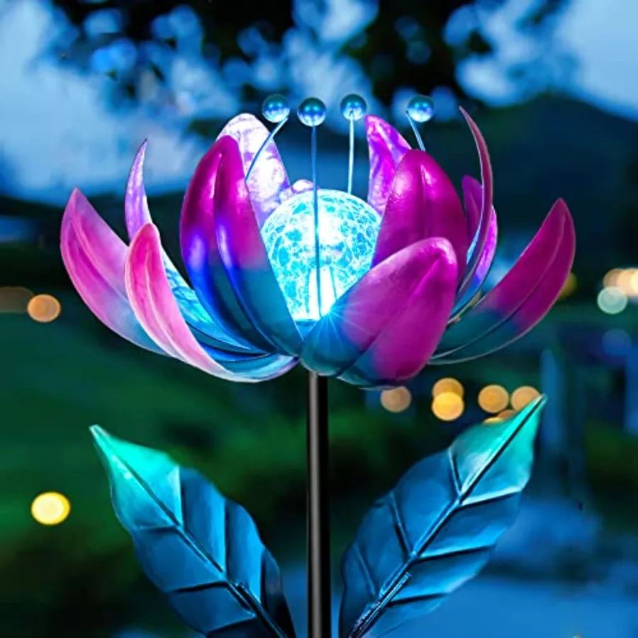 

Solar Metal Flower Wind Spinners Colorful Spinning Windmill Lotus Yard Art Lights Wind Pinwheels with LED Crystal Ball Decorati