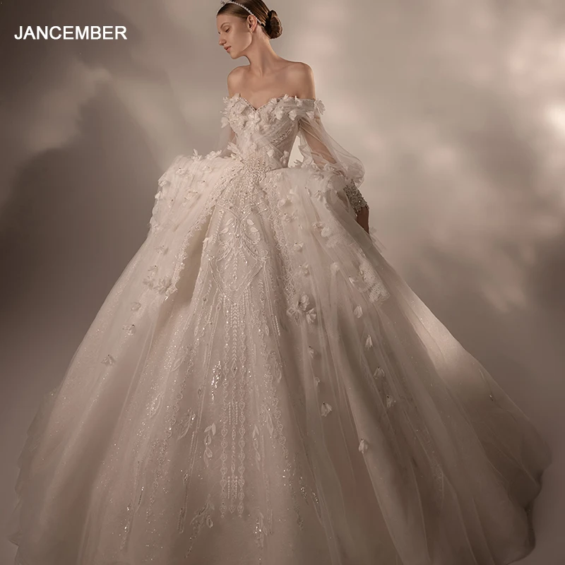 

Jancember Exquisite International Bridal Dresses 2024 Full Sleeves Sweetheart Lace Up Appliques Vestido De Noiva LSMX044