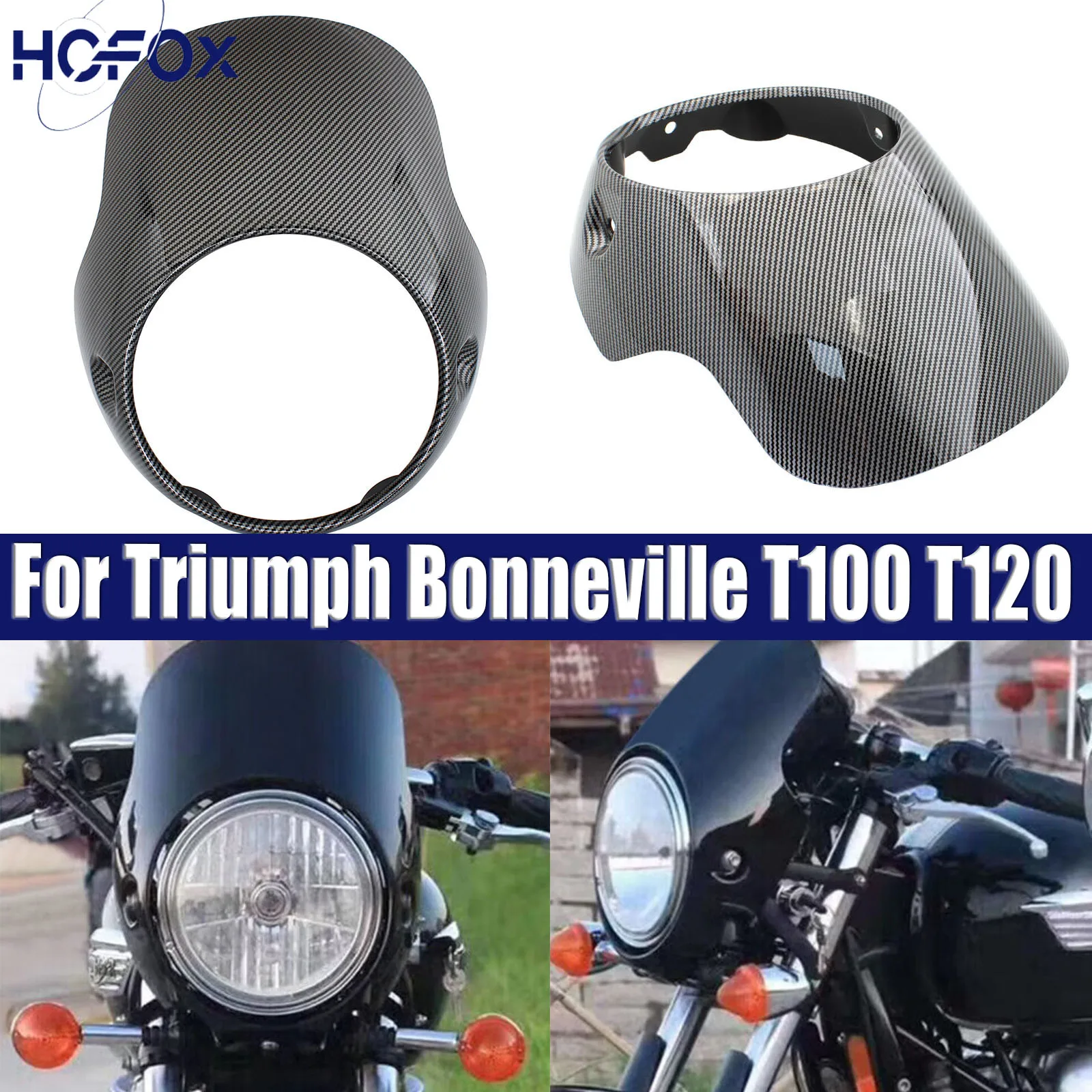 

For Triumph Bonneville T100 Thruxton Motorcycle Headlight Fairing Cafe Racer 8inch Windshield Cover