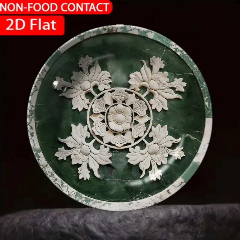 1pc Mandala Floral Green Ceramic Plate Non-Food Contact, Home Desktop Ornament, Living Room And Bedroom Decoration, Suitable