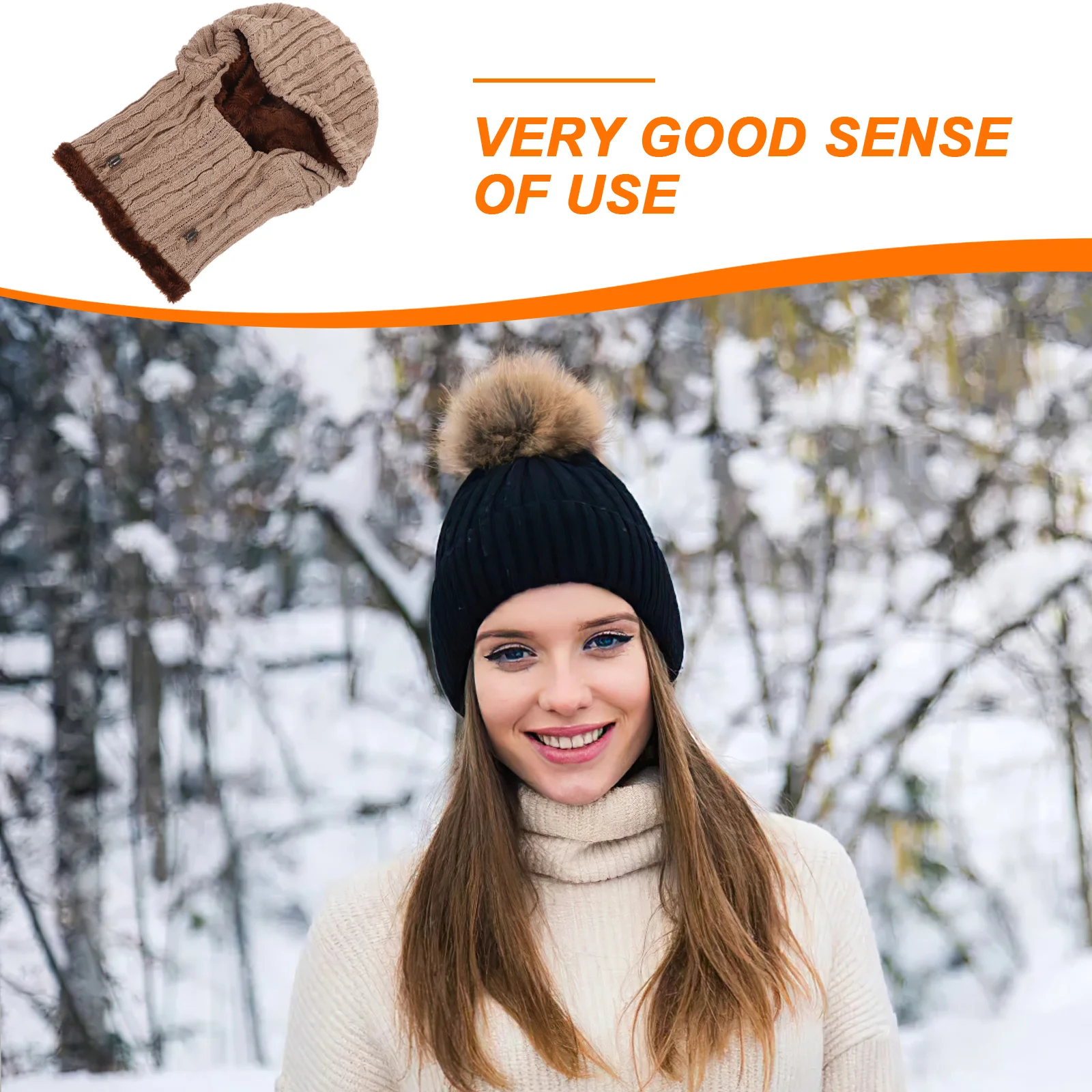 

Knitted Winter Hat For Women Men One Size Khaki Warm Scarf Cap Neck Warmer Outdoor Ski Cycling Hiking Beanie