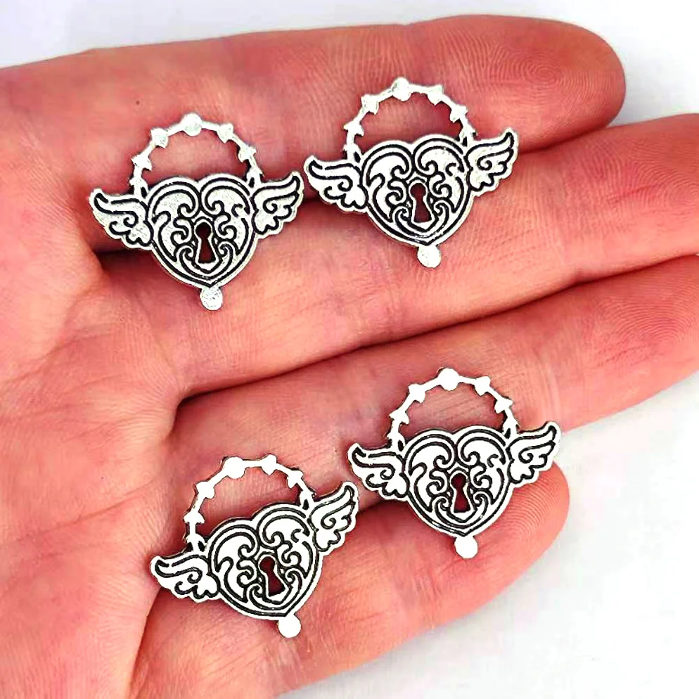 5pcs cute heart lock Winged lunar eclipse moon charm making jewelry findings for DIY earring necklace