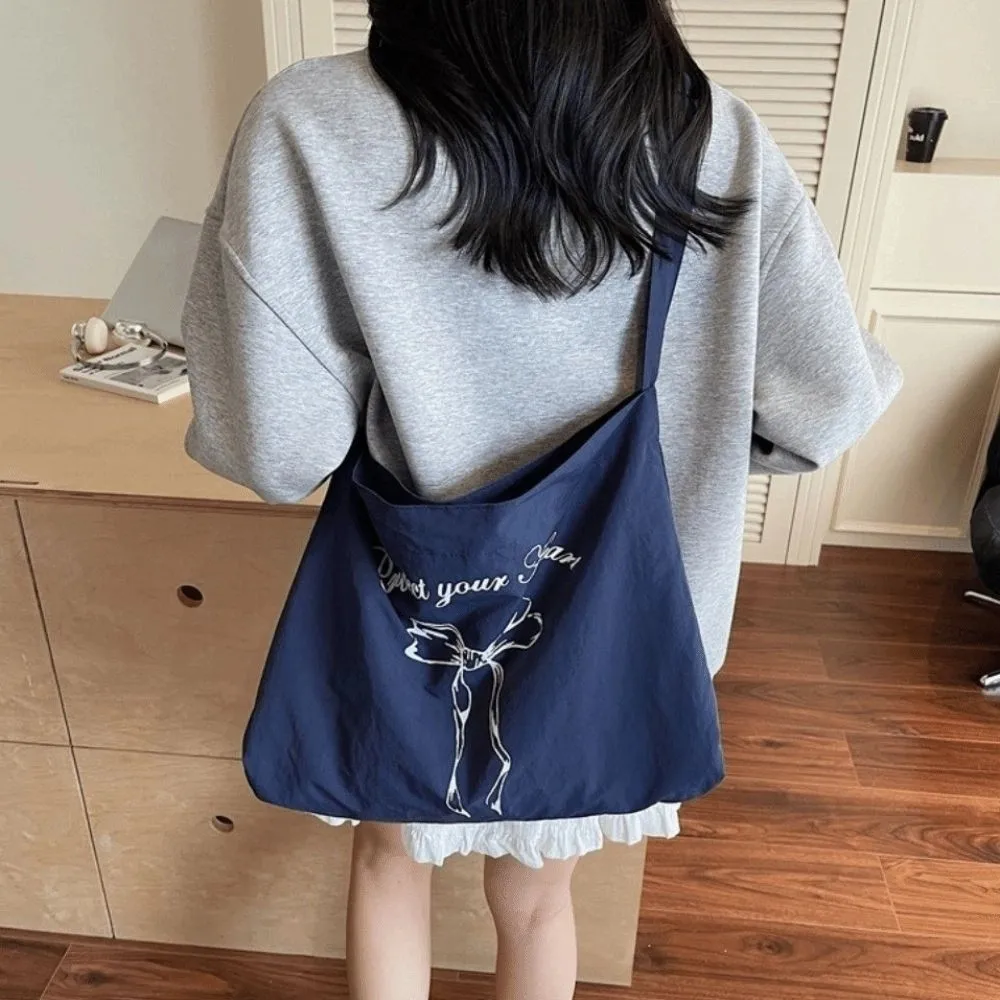 

Casual Korean Women's Tote Bag Nylon Leisure Bow Shoulder Bag Large Capacity Versatile Commute Bag Handbags