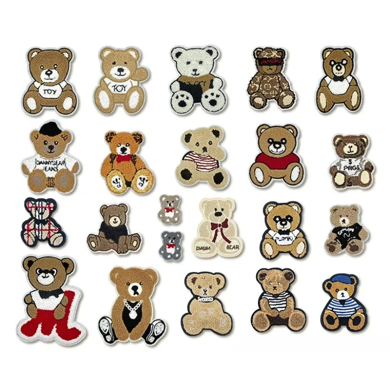 

Cartoon Bear Towel Embroidery Cloth Sticker Chenille Patch Clothing Patch Sticker Cute Bear Computer Embroidery Label Patches