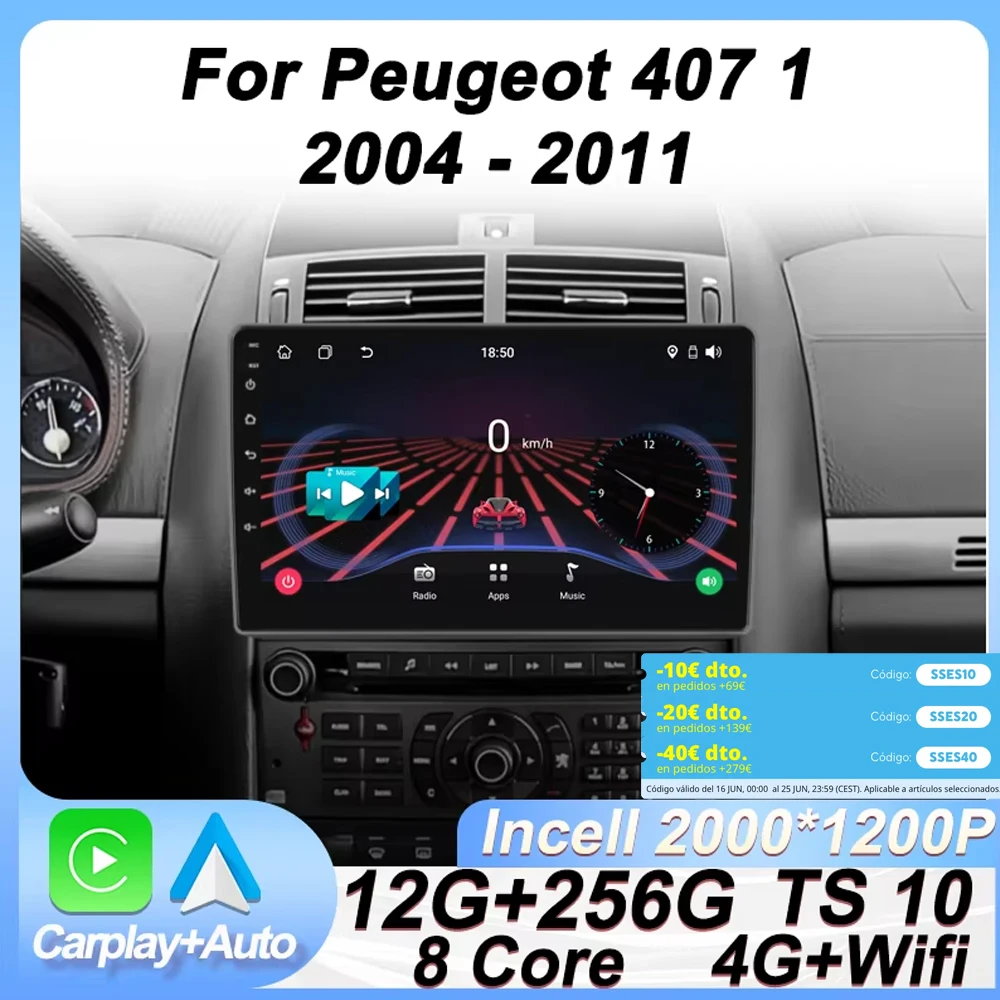 

Car Radio Android 14 2din For Peugeot 407 1 2004 - 2011 Touch Screen GPS Navigation Smart Car Systems Wireless Android Auto DSP