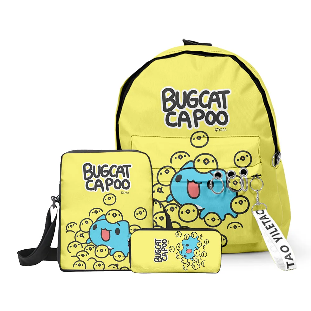 

Trendy Funny Bugcat Capoo 3D Print 3pcs/Set pupil School Bags Keychains Cute Small Backpack Inclined shoulder bag Pencil Case