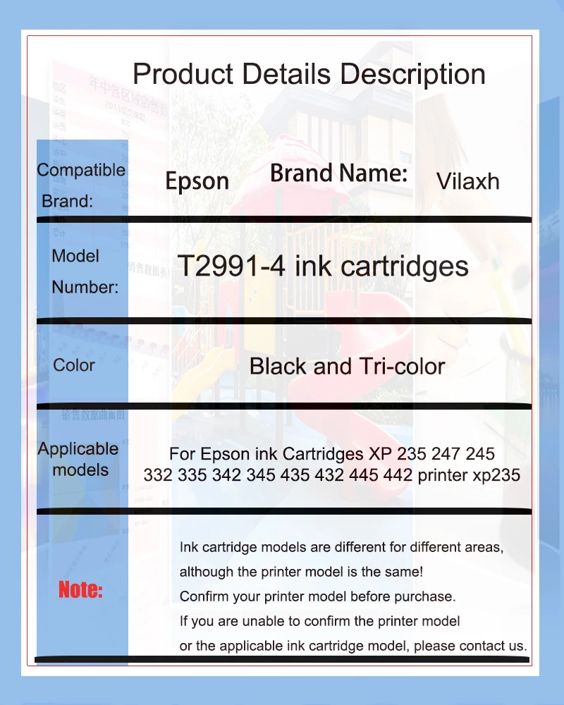 T2991 2991XL 29XL Ink Cartridge Compatible for Epson XP235 XP245 XP247 XP332 XP335 XP342 XP345 XP432 XP435 XP442 XP445 Inkjet