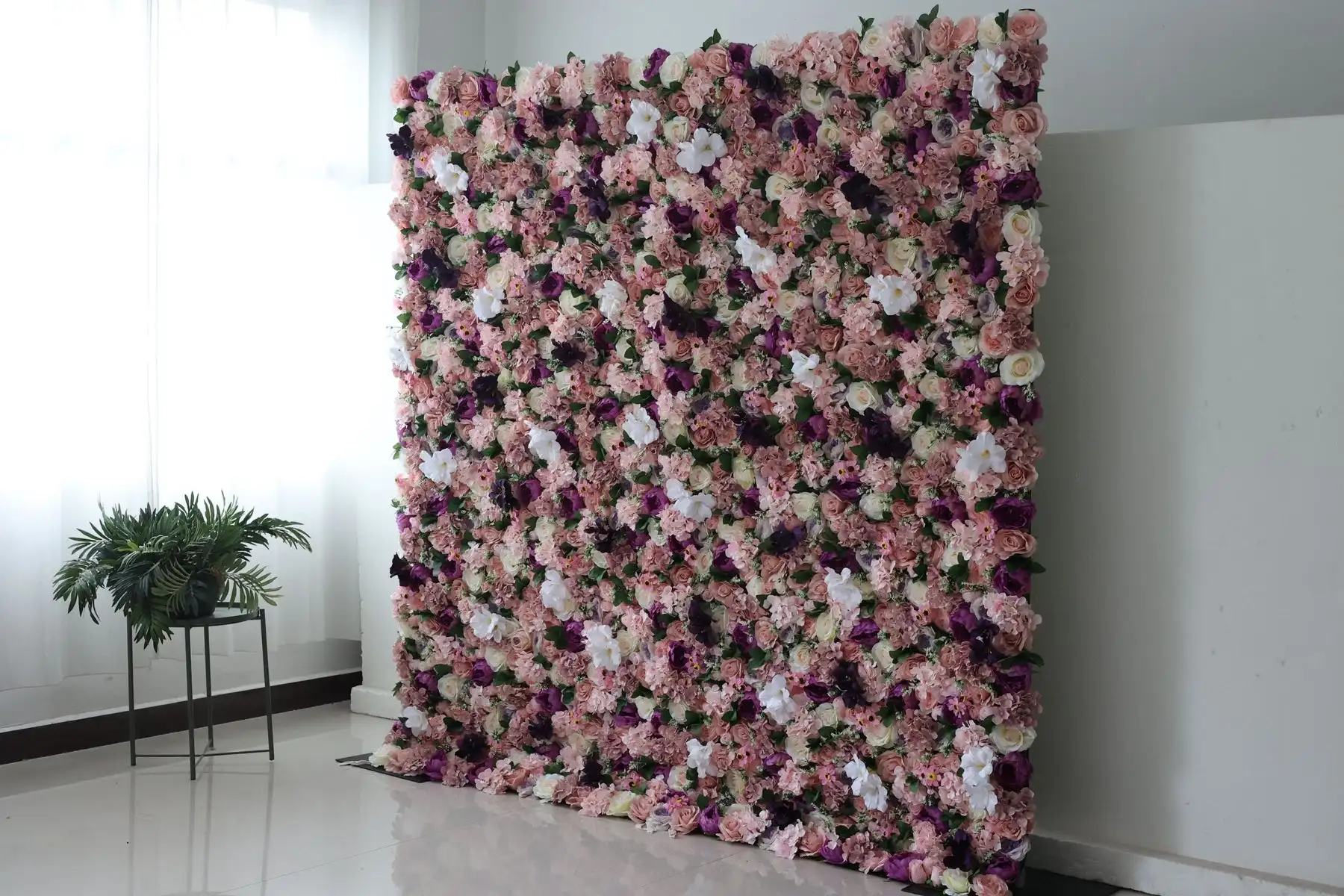 Mixed Flower Series 3D pink Rose White Hydrangea purple Phalaenopsis cloth artificial flower wall wedding background decoration